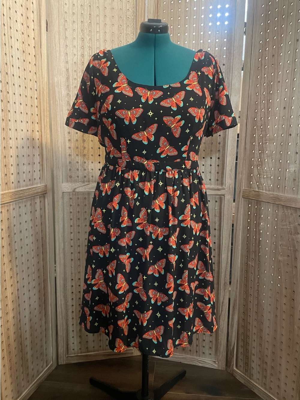 Modcloth Black Midi Dress with Orange Butterfly Print